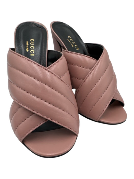 Gucci Shoe Size 37 Dusty Rose Leather Criss Cross Mule Block Heel Sandals Dusty Rose / 37