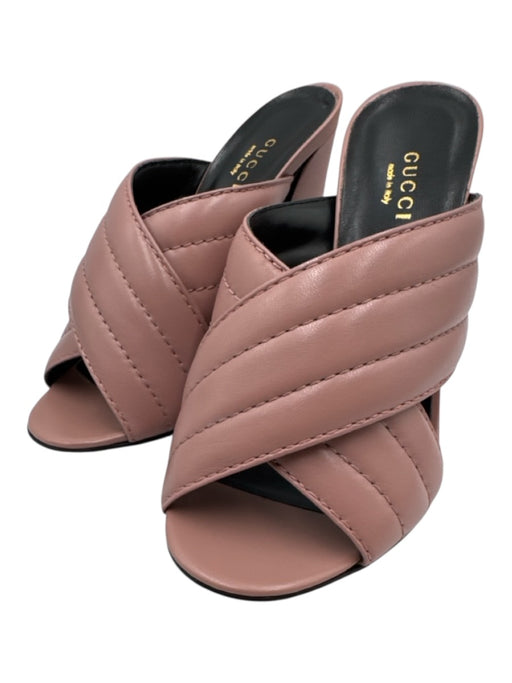 Gucci Shoe Size 37 Dusty Rose Leather Criss Cross Mule Block Heel Sandals Dusty Rose / 37