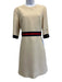 Gucci Size 44 Cream Wool & Silk Blend Web Stripe 3/4 Sleeve Back Zip Dress Cream / 44