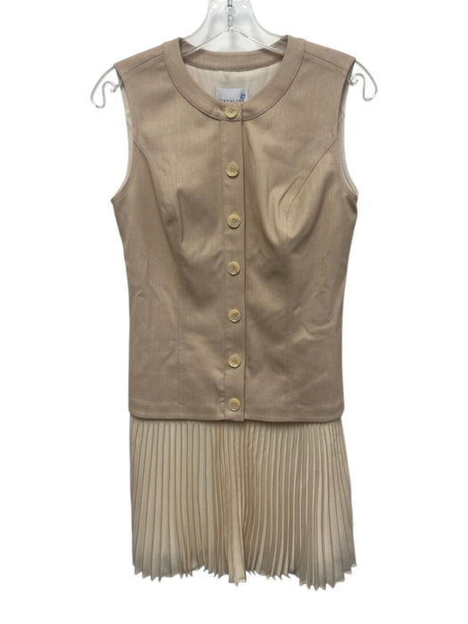 Cartolina Size XS Beige Polyester Blend Fabric Block Accordion Pleats Dress Beige / XS