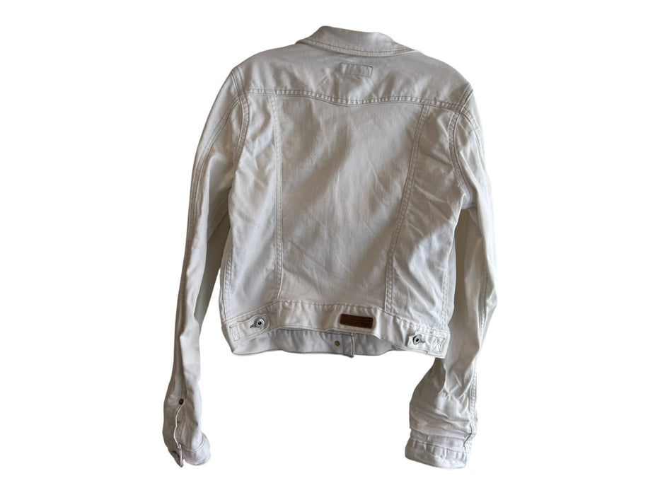 Polo Jeans Size Large White Cotton Contrast Stitch Button Front Jacket White / Large