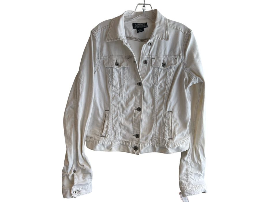 Polo Jeans Size Large White Cotton Contrast Stitch Button Front Jacket White / Large