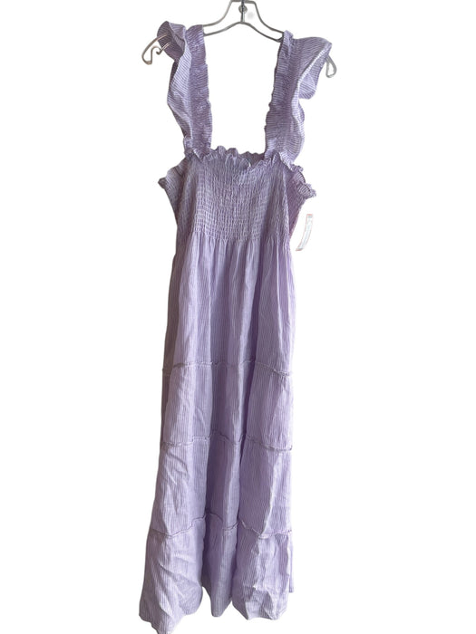 Hill House Size Large Lavender & White Cotton Striped Tiered Stretch Panel Dress Lavender & White / Large