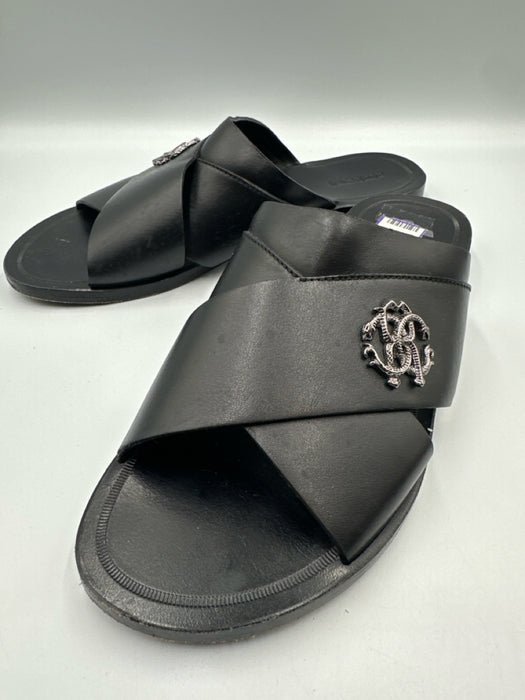 Roberto Cavalli Shoe Size 44 Black Leather Solid Slide Men's Shoes