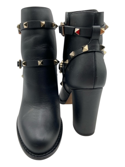 Valentino Shoe Size 37.5 Black Leather Rockstud Pyramid Studs Block Heel Booties Black / 37.5