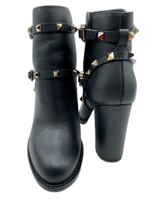 Valentino Shoe Size 37.5 Black Leather Rockstud Pyramid Studs Block Heel Booties Black / 37.5