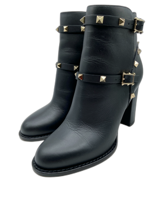 Valentino Shoe Size 37.5 Black Leather Rockstud Pyramid Studs Block Heel Booties Black / 37.5