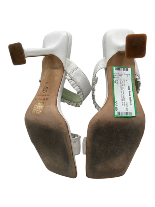 By Far Shoe Size 37 White Leather Ruffle Detail Square Toe Open Toe Mule Sandals White / 37