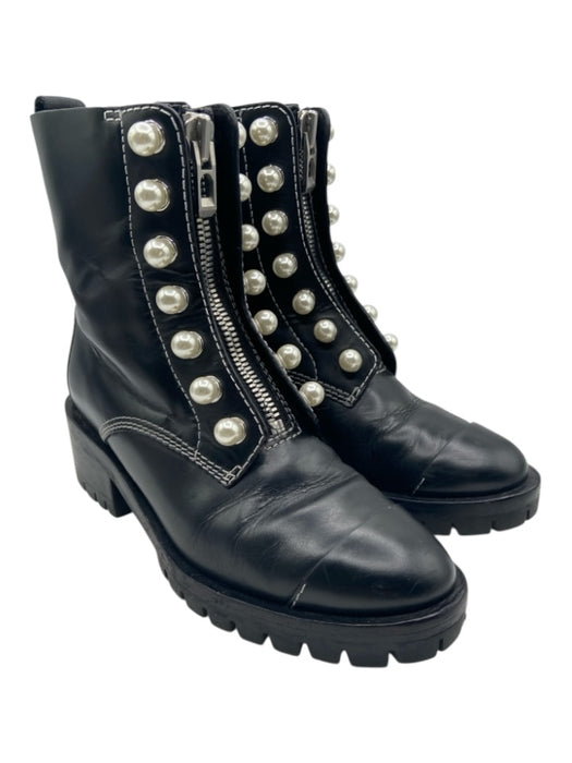 3.1 Phillip Lim Shoe Size 37 Black & White Leather Pearl Detail Zip Front Boots Black & White / 37