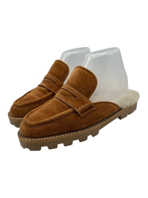 Jimmy Choo Shoe Size 37.5 Brown & Cream Suede & Shearling Slip On Mules Loafers Brown & Cream / 37.5