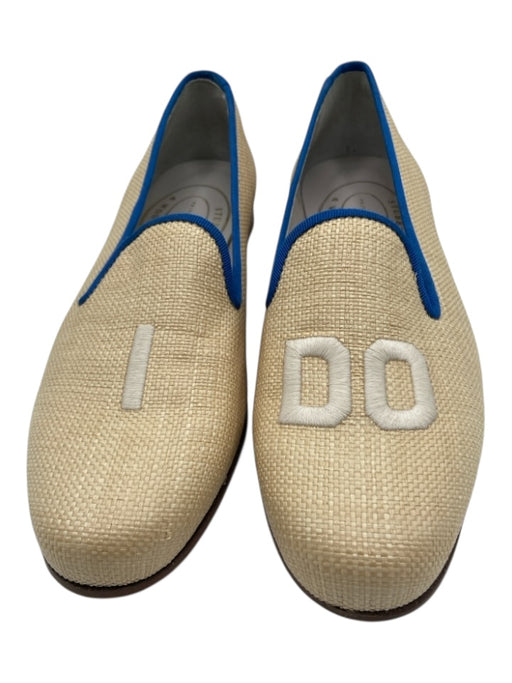 Stubbs & Wooten Shoe Size 8 Beige, White, Blue Straw Woven Embroidered Loafers Beige, White, Blue / 8