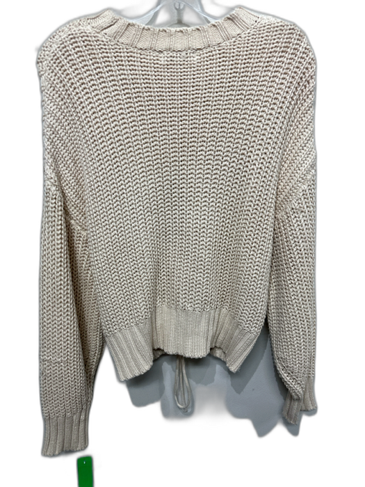 525 America Size M Beige Cotton Cable Knit Tie Front Long Sleeve Chunky Sweater Beige / M