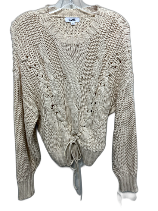 525 America Size M Beige Cotton Cable Knit Tie Front Long Sleeve Chunky Sweater Beige / M