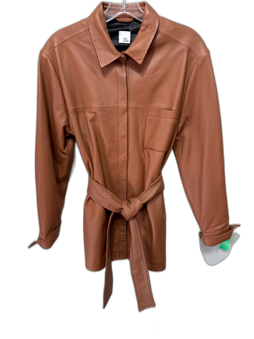 Iris & Ink Size 8 Brown Lamb leather Snaps Long Sleeve Sash Included Jacket Brown / 8