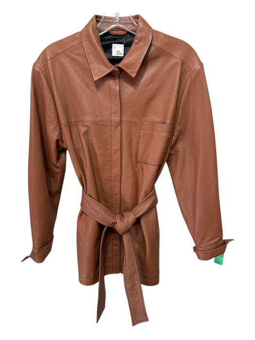 Iris & Ink Size 8 Brown Lamb leather Snaps Long Sleeve Sash Included Jacket Brown / 8