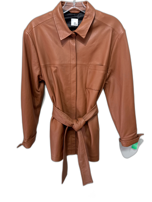 Iris & Ink Size 8 Brown Lamb leather Snaps Long Sleeve Sash Included Jacket Brown / 8