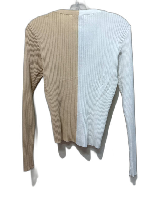 Staud Size S White & Beige Viscose Ribbed Knit Color Block Button Cardigan White & Beige / S