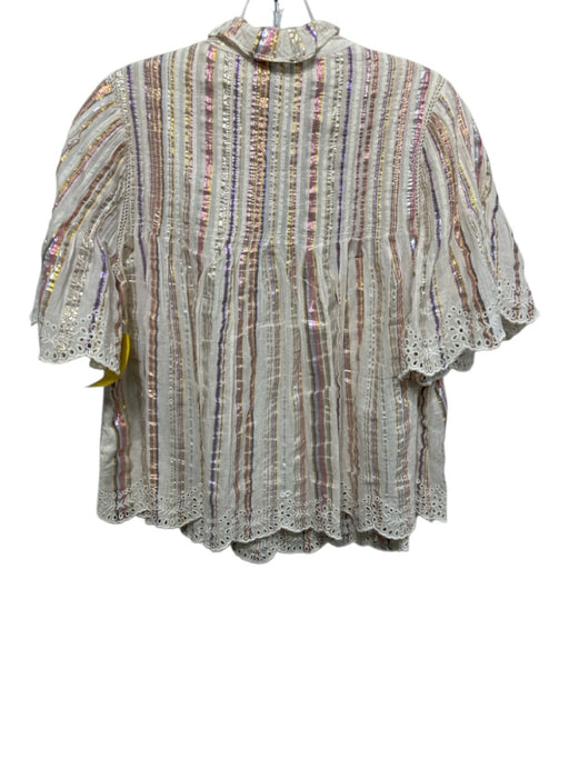 Sea New York Size 4 Cream, Pink & Multi Cotton Short Sleeve Eyelet Trim Top Cream, Pink & Multi / 4