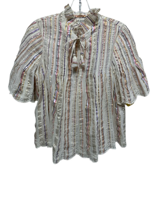 Sea New York Size 4 Cream, Pink & Multi Cotton Short Sleeve Eyelet Trim Top Cream, Pink & Multi / 4