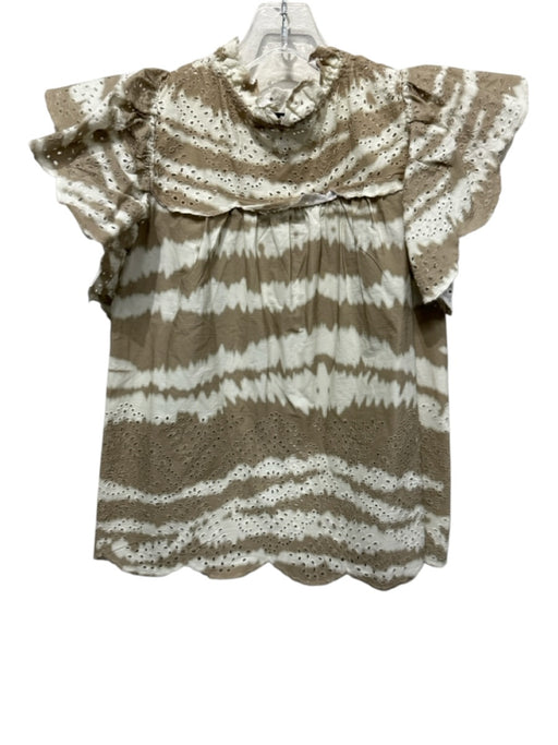 Sea New York Size S Beige & White Cotton Eyelet Detail Yoke Detail Tie Dye Top Beige & White / S