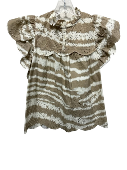 Sea New York Size S Beige & White Cotton Eyelet Detail Yoke Detail Tie Dye Top Beige & White / S