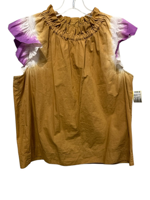 Sea New York Size 4 Tan, White & Purple Cotton Ruffle Cap Sleeve Tie Dye Top Tan, White & Purple / 4