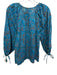 Cleobella Size S Turquoise & Brown Cotton Long Balloon Sleeve Abstract Print Top Turquoise & Brown / S