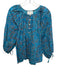 Cleobella Size S Turquoise & Brown Cotton Long Balloon Sleeve Abstract Print Top Turquoise & Brown / S