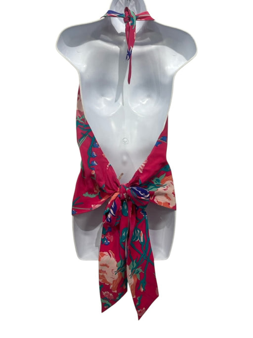 Yumi Kim Size S Fuchsia, Blue & Multi Silk One Shoulder Floral Side Tie Top Fuchsia, Blue & Multi / S