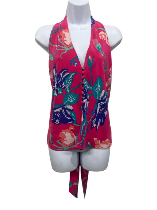 Yumi Kim Size S Fuchsia, Blue & Multi Silk One Shoulder Floral Side Tie Top Fuchsia, Blue & Multi / S