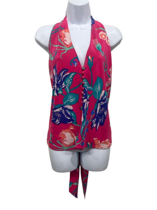 Yumi Kim Size S Fuchsia, Blue & Multi Silk One Shoulder Floral Side Tie Top Fuchsia, Blue & Multi / S