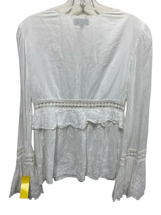 Majorelle Size S White Cotton Long Flare Sleeve Cut Waist Out V Neck Top White / S