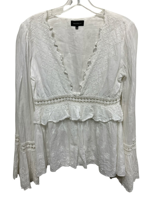 Majorelle Size S White Cotton Long Flare Sleeve Cut Waist Out V Neck Top White / S