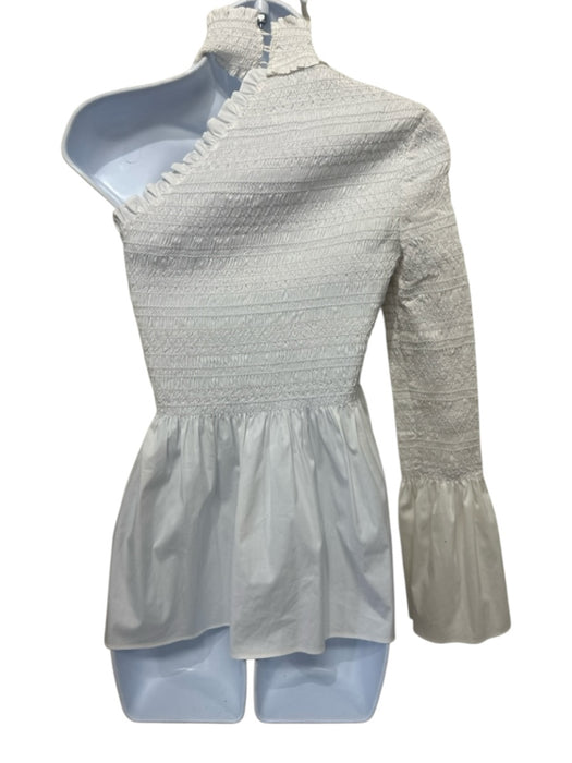 A.L.C. Size 4 White Cotton Blend One Shoulder Mock Neck Smocked Top Top White / 4