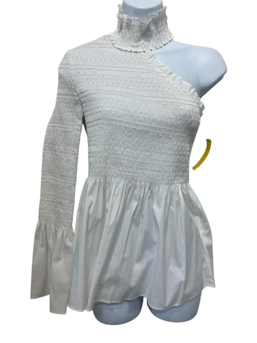 A.L.C. Size 4 White Cotton Blend One Shoulder Mock Neck Smocked Top Top White / 4