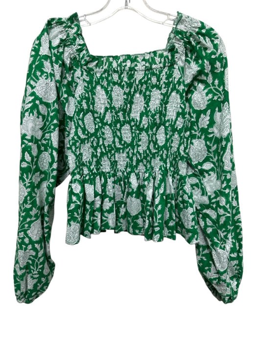 Mille Resort & Travel Size XS Green & White Cotton Long Balloon Sleeve Top Green & White / XS