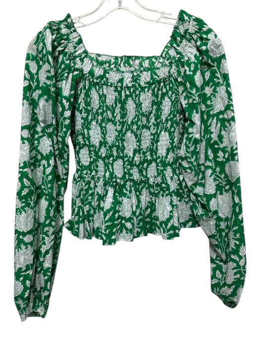 Mille Resort & Travel Size XS Green & White Cotton Long Balloon Sleeve Top Green & White / XS