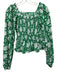 Mille Resort & Travel Size XS Green & White Cotton Long Balloon Sleeve Top Green & White / XS