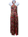 Borgo De Nor Size 8 Red, Green & Multi Silk Satin Floral Halter Keyhole Dress Red, Green & Multi / 8