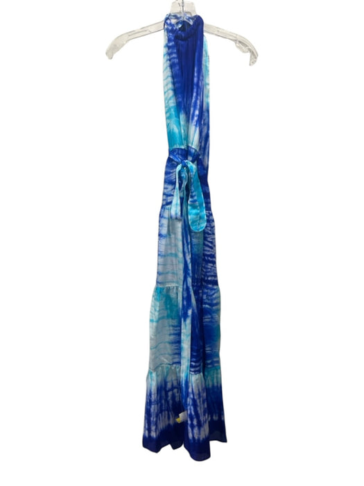 Juliet Dunn Size 1 Blue & Aqua Silk Elastic Waist Tie Dye Halter Dress Blue & Aqua / 1