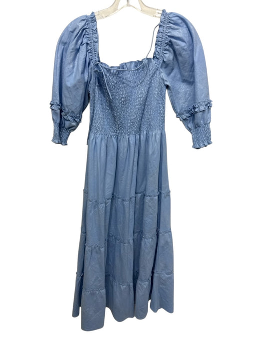 Hill House Size XS Light Blue & Silver Cotton Blend Shirred Back Dress Light Blue & Silver / XS