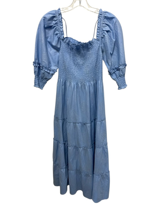 Hill House Size XS Light Blue & Silver Cotton Blend Shirred Back Dress Light Blue & Silver / XS