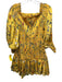 Alexis Size S Golden Yellow Polyester Satin Floral Long Balloon Sleeve Dress Golden Yellow / S