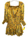 Alexis Size S Golden Yellow Polyester Satin Floral Long Balloon Sleeve Dress Golden Yellow / S