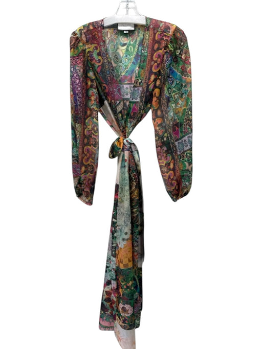 Alexis Size XS Fuchsia, Green & Multi Polyester Sheer Floral & Abstract Dress Fuchsia, Green & Multi / XS