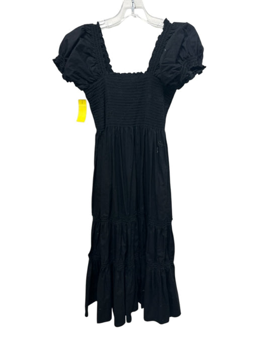 O.P.T. Size M Black Cotton Short Ruffle Sleeve Shirred Top Tiered Maxi Dress Black / M