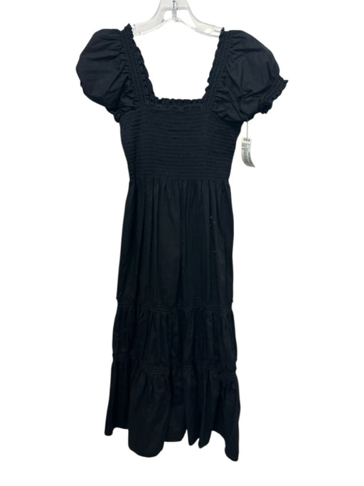 O.P.T. Size M Black Cotton Short Ruffle Sleeve Shirred Top Tiered Maxi Dress Black / M