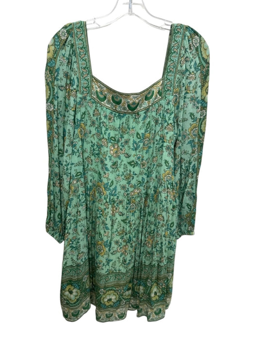 Spell & The Gypsy Size S Green & Yellow Cotton Long Sleeve Floral Dress Green & Yellow / S