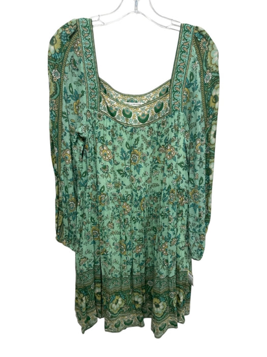 Spell & The Gypsy Size S Green & Yellow Cotton Long Sleeve Floral Dress Green & Yellow / S