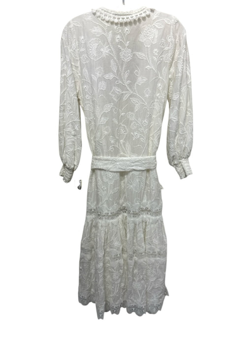 Waimari Size S White Cotton Blend Long Balloon Sleeve Lace Accents Wrap Dress White / S